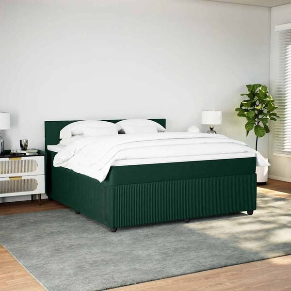 vidaXL Sommier &agrave; lattes de lit et matelas Vert fonc&eacute; 180x200cm Velours
