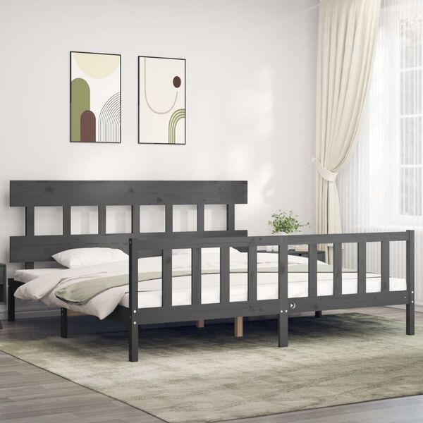 vidaXL Cadre de lit sans matelas gris 200x200 cm bois massif de pin