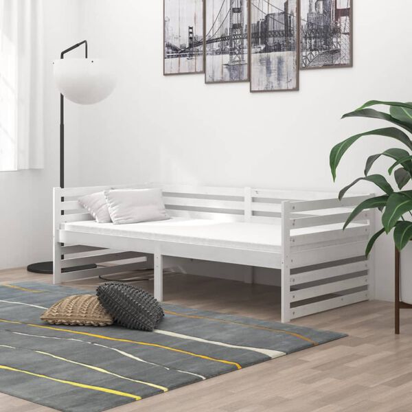 vidaXL Lit de repos avec matelas 90x200 cm Blanc Bois de pin massif