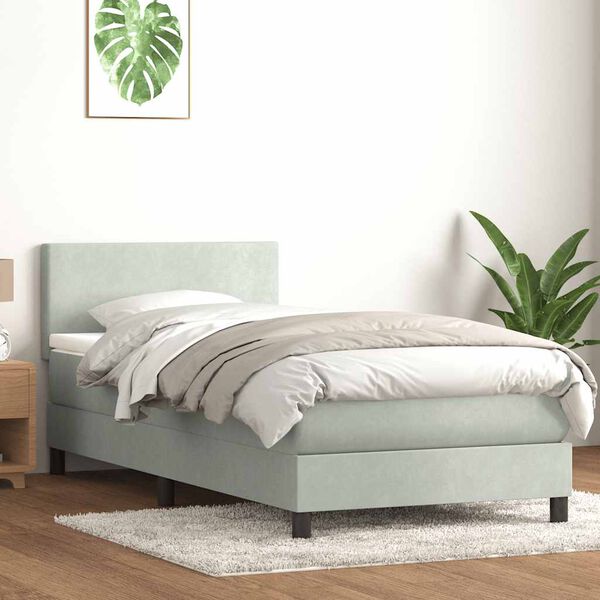 vidaXL Sommier &agrave; lattes de lit et matelas gris clair 90x220 cm velours