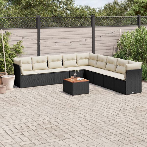 vidaXL Salon de jardin 10 pcs avec coussins noir r&eacute;sine tress&eacute;e