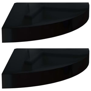 vidaXL &Eacute;tag&egrave;res d'angle flottantes 2pcs noir brillant 25x25x3,8cm MDF