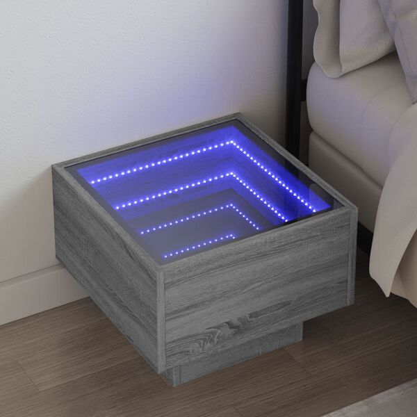 vidaXL Table de chevet avec LED infini sonoma gris 40x40x30 cm