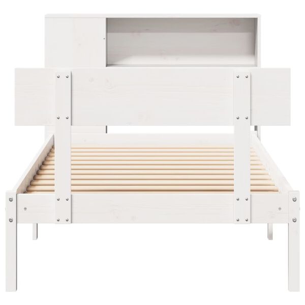 vidaXL Lit bibliothèque sans matelas blanc 90x200cm bois de pin massif