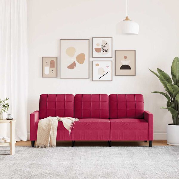 vidaXL Canap&eacute; &agrave; 3 places Rouge bordeaux 180 cm Velours