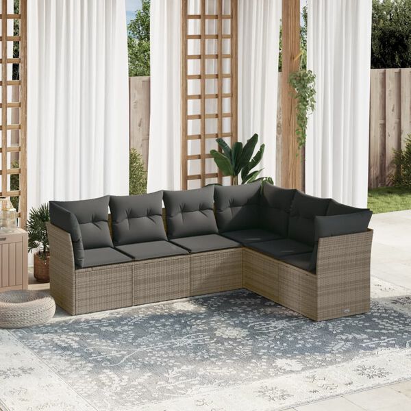 vidaXL Salon de jardin 6 pcs avec coussins gris r&eacute;sine tress&eacute;e