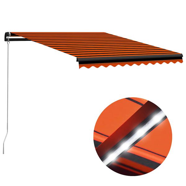 vidaXL Auvent manuel r&eacute;tractable avec LED 300x250 cm Orange et marron