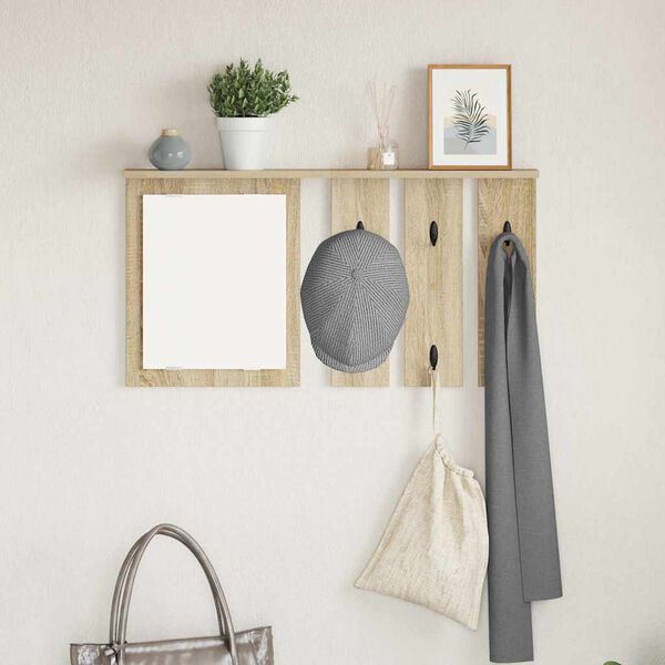 vidaXL Porte-manteau mural avec &eacute;tag&egrave;re Ch&ecirc;ne sonoma 85 x 10 x 45 cm