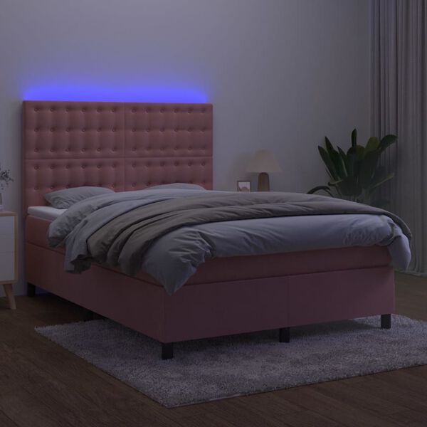 vidaXL Sommier &agrave; lattes de lit matelas et LED Rose 140x200 cm Velours