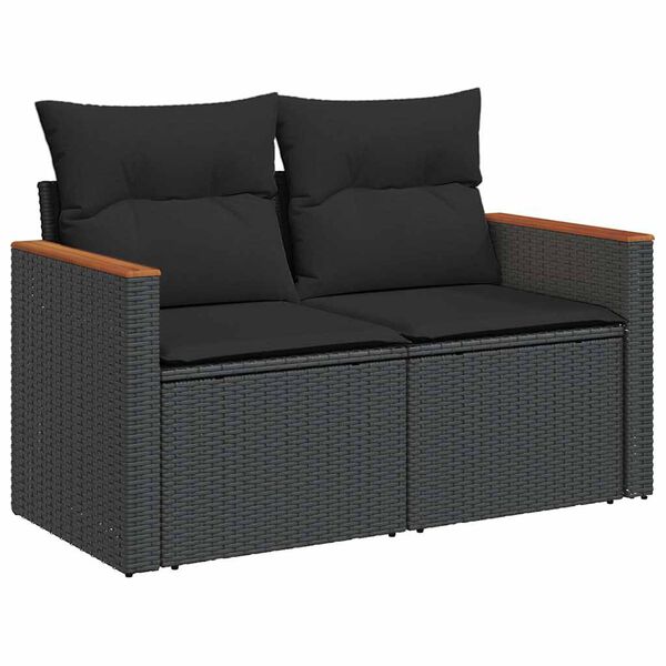 vidaXL Salon de jardin avec coussins 8 pcs noir r&eacute;sine tress&eacute;e acacia