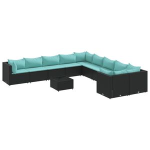 vidaXL Salon de jardin 11 pcs avec coussins noir r&eacute;sine tress&eacute;e