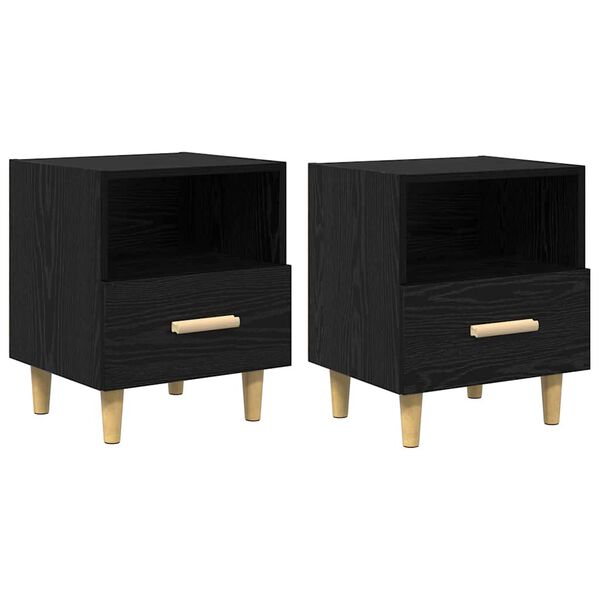 vidaXL Cabinet de chevet avec tiroir 2 pcs Ch&ecirc;ne noir 40 x 35 x 47 cm