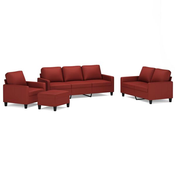 vidaXL Ensemble de canap&eacute;s 4 pcs et coussins Rouge bordeaux Similicuir