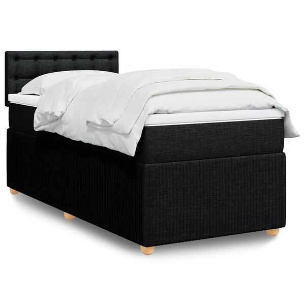vidaXL Sommier &agrave; lattes de lit avec matelas Noir 90x190 cm Tissu