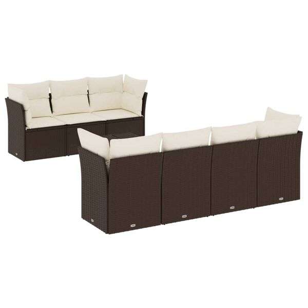 vidaXL Salon de jardin 8 pcs avec coussins marron r&eacute;sine tress&eacute;e
