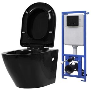 vidaXL Toilette suspendue au mur avec r&eacute;servoir cach&eacute; C&eacute;ramique Noir