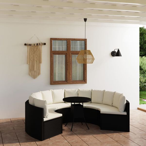 vidaXL Salon de jardin 7 pcs avec coussins R&eacute;sine tress&eacute;e Noir