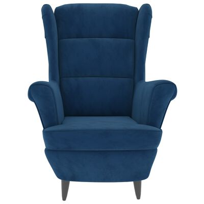 vidaXL Fauteuil à oreilles avec tabouret bleu velours