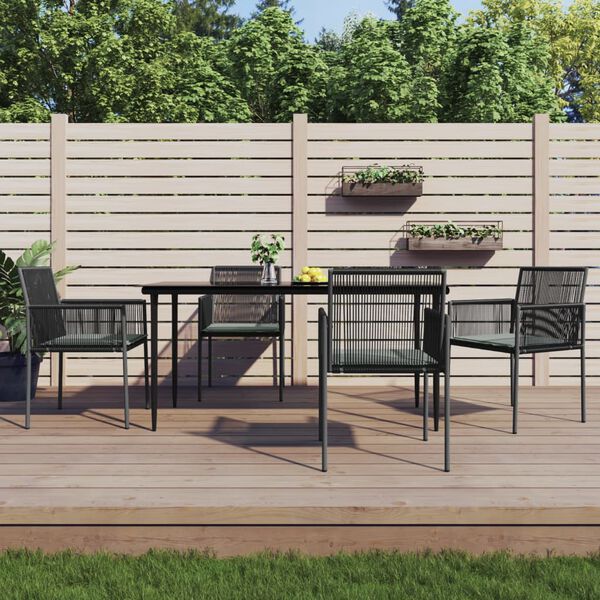 vidaXL Ensemble &agrave; manger de jardin coussins 5pcs noir rotin et acier