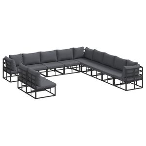 vidaXL Ensemble de canap&eacute; de jardin avec coussin 11 pcs Noir Aluminium