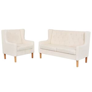 vidaXL Ensemble de canap&eacute;s 2 pcs tissu blanc cr&egrave;me