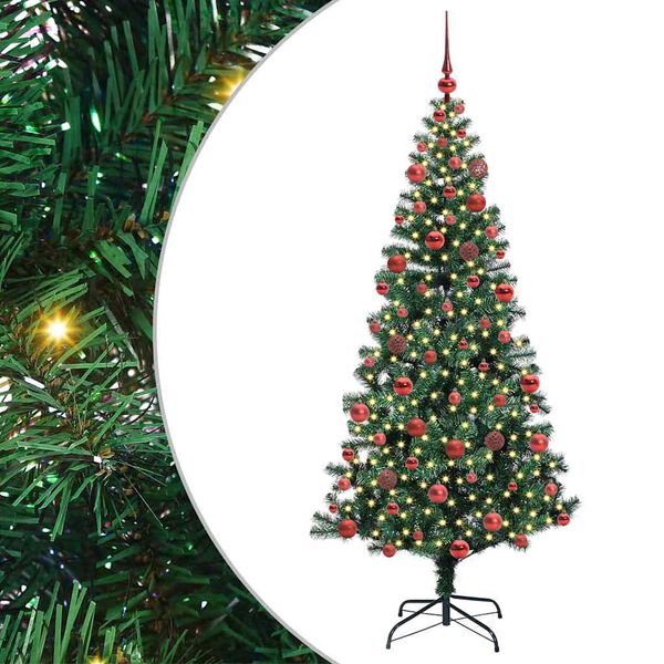 vidaXL Sapin de No&euml;l artificiel pr&eacute;-&eacute;clair&eacute; Vert 180 cm PVC et m&eacute;tal
