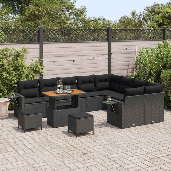 vidaXL Ensemble de canap&eacute; de jardin avec coussin 12 pcs Noir polyrotin