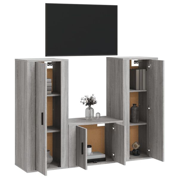 vidaXL Ensemble de meubles TV 3 pcs Sonoma gris Bois d'ing&eacute;nierie