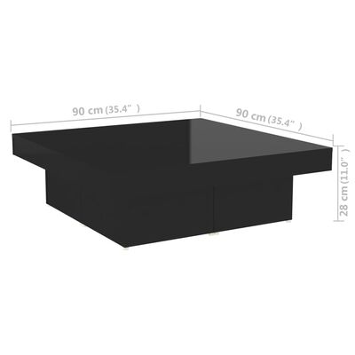 vidaXL Table basse Noir brillant 90x90x28 cm Aggloméré