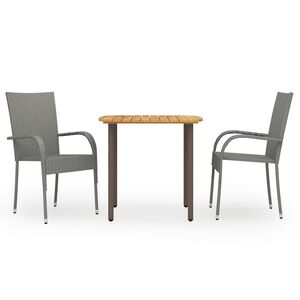 vidaXL Ensemble &agrave; manger de jardin 3 pcs R&eacute;sine tress&eacute;e Gris