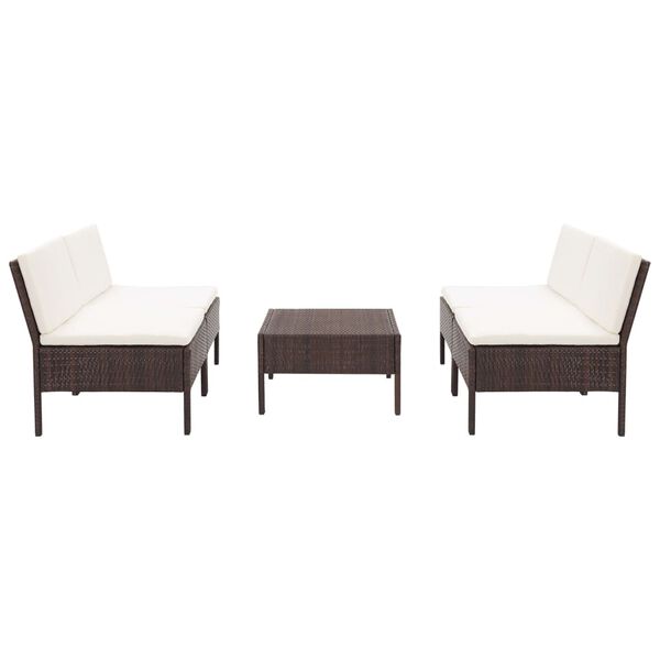 vidaXL Salon de jardin 5 pcs avec coussins Résine tressée Marron