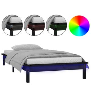 vidaXL Cadre de lit &agrave; LED sans matelas noir 90x200 cm bois massif