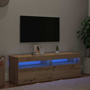 vidaXL Meuble TV avec lumi&egrave;res LED ch&ecirc;ne artisanal bois d'ing&eacute;nierie