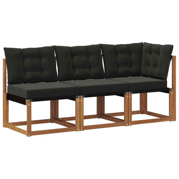 vidaXL Canap&eacute; d&rsquo;ext&eacute;rieur milieu et coin avec coussin 3 Pi&egrave;ce Naturel