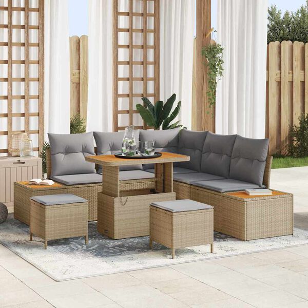 vidaXL Ensemble de canap&eacute; de jardin 8 pcs Beige Poly rotin