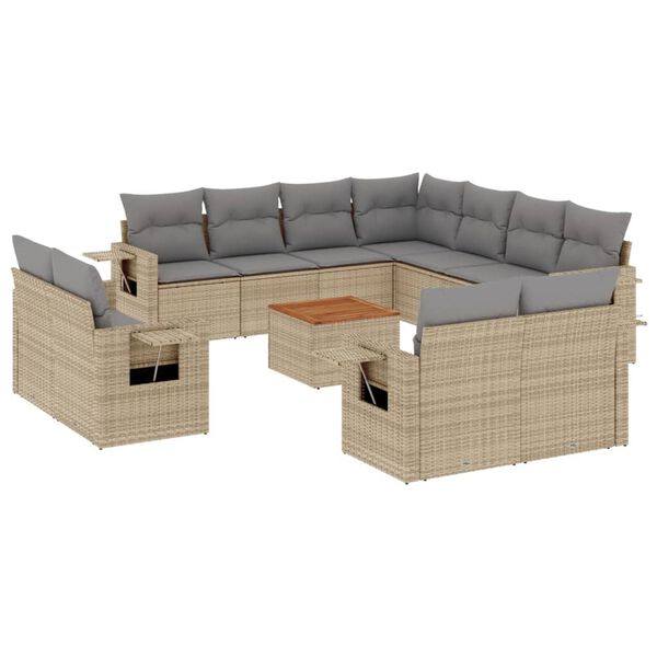 vidaXL Salon de jardin avec coussins 12 pcs beige r&eacute;sine tress&eacute;e