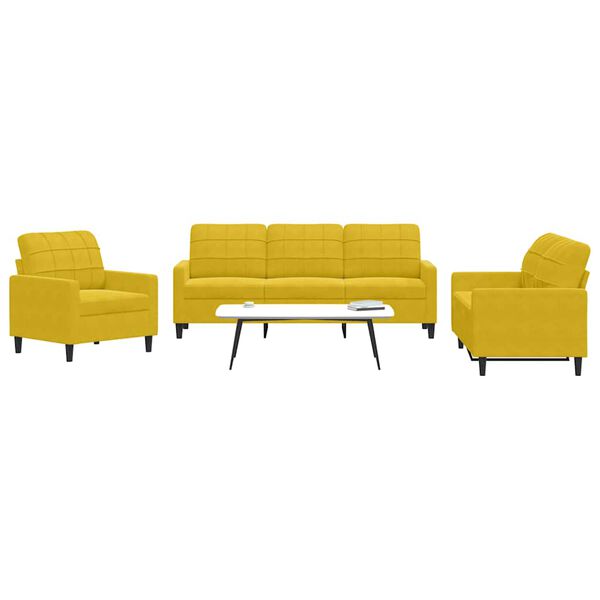 vidaXL Ensemble de canapés 3 pcs avec coussins Jaune Velours