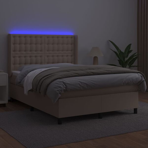 vidaXL Sommier &agrave; lattes de lit matelas LED Cappuccino 140x200 cm