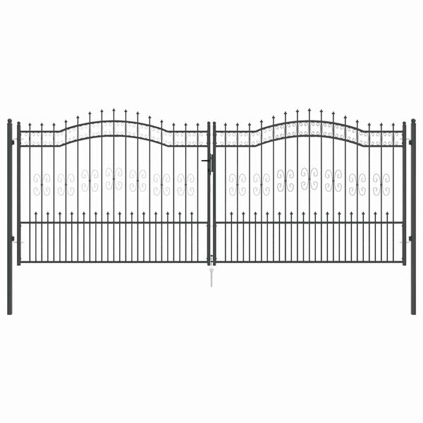 vidaXL Portail de cl&ocirc;ture avec dessus en forme de lance, noir, 406 x 150 cm, acier thermolaqu&eacute;