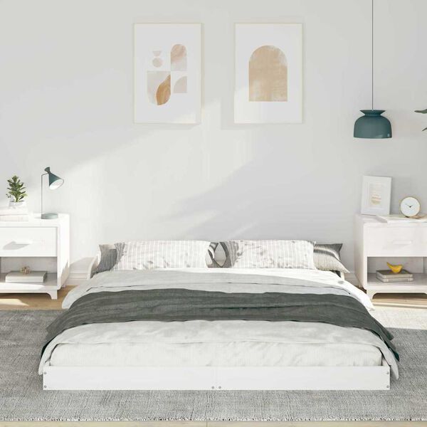 vidaXL Cadre de lit Blanc 140 x 210 cm Pin massif