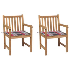 vidaXL Chaises de jardin lot de 2 avec coussins &agrave; carreaux rouges Teck