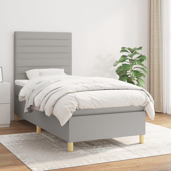 vidaXL Sommier &agrave; lattes de lit avec matelas Gris clair 90x200 cm Tissu
