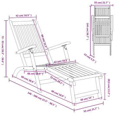 vidaXL Chaise longue d'extérieur repose-pieds et table Acacia solide