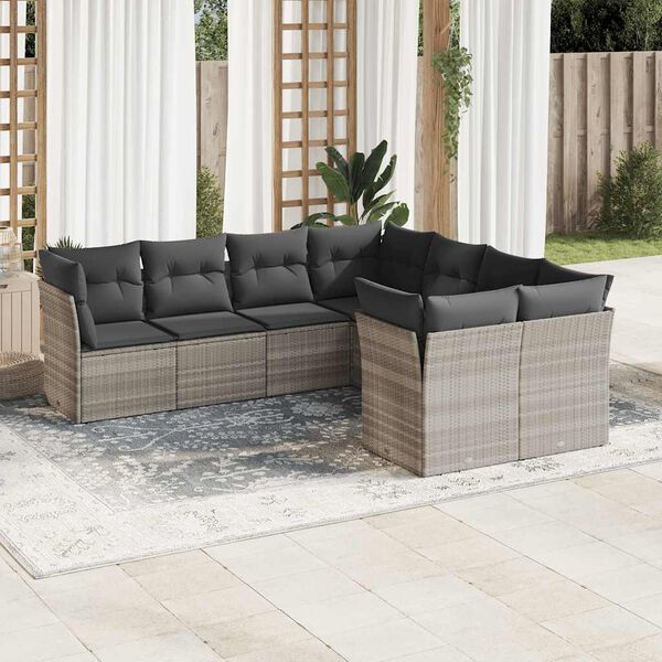 vidaXL Salon de jardin 8 pcs avec coussins gris clair r&eacute;sine tress&eacute;e