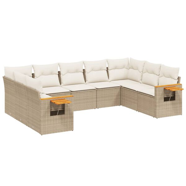 vidaXL Salon de jardin avec coussins 9 pcs beige r&eacute;sine tress&eacute;e
