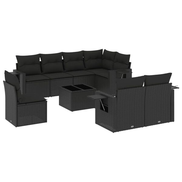 vidaXL Salon de jardin 9 pcs avec coussins noir r&eacute;sine tress&eacute;e