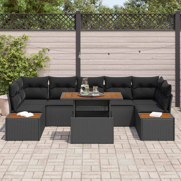 vidaXL Ensemble de canap&eacute; de jardin 8 pcs Noir Poly rotin