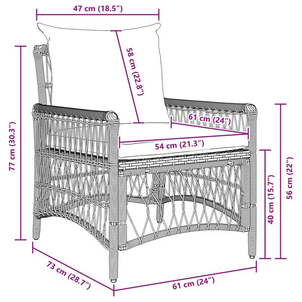 vidaXL Chaise de jardin Beige 60 x 70 x 78cm polyrotin