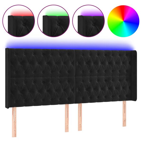 vidaXL T&ecirc;te de lit &agrave; LED Noir 203x16x118/128 cm Velours