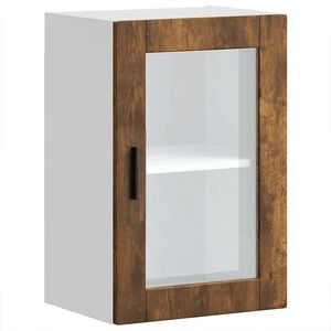 vidaXL Armoire murale de cuisine avec porte en verre Porto ch&ecirc;ne fum&eacute;